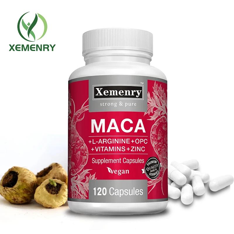 Maca Root Capsules + L-Arginine, Vitamins B6 + B12, OPC & Zinc, for Men & Women, 120 Veggie Caps