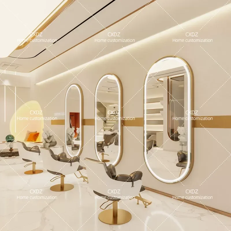 Wall Mounted Barber Mirror with Light LED Illuminated Hair Cutting Mirror for Salon Professional Styling Station