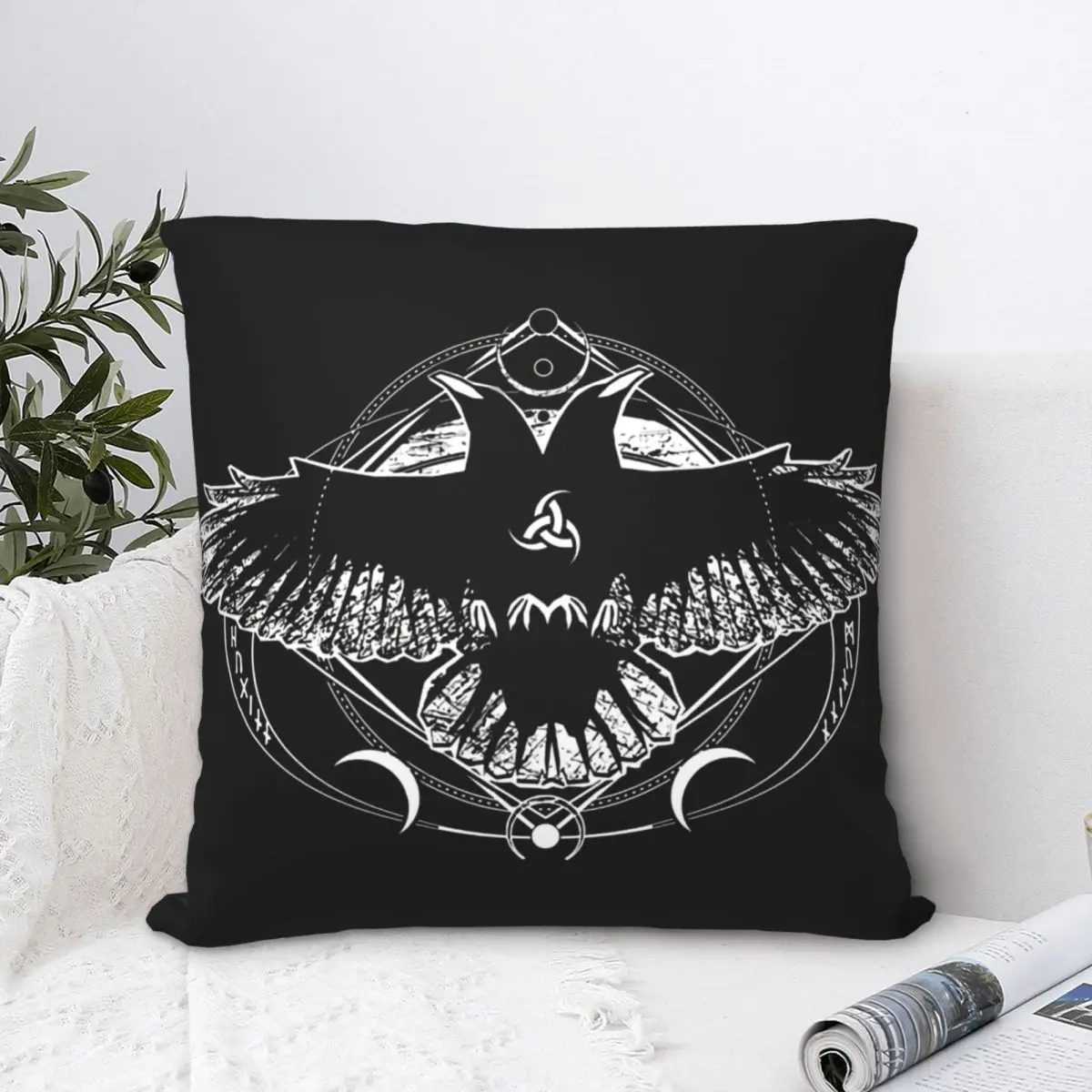 

Huginn And Muninn Hail Odin Throw Pillow Case Hip Hop Backpack Cushions Case DIY Printed Reusable For Chair Decor