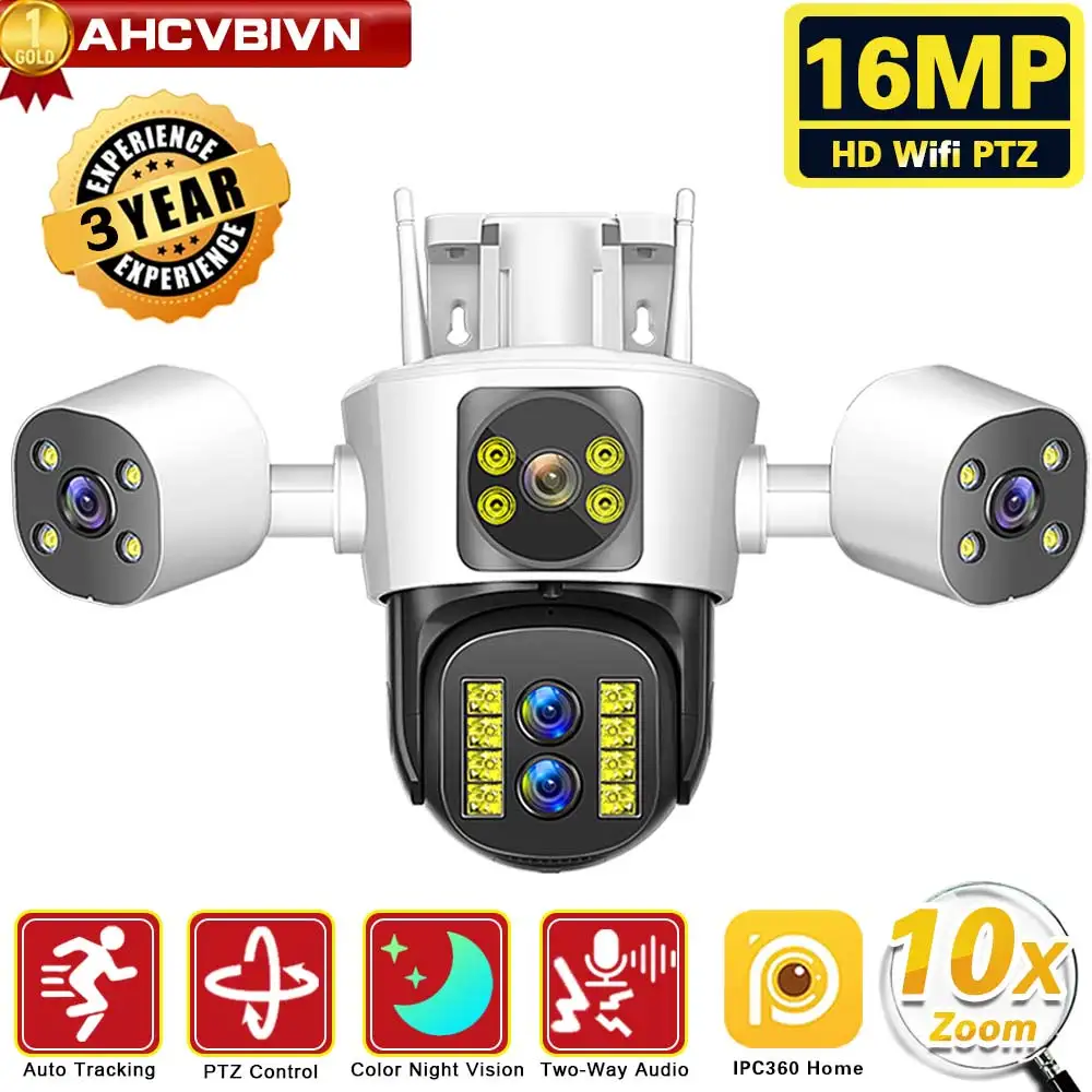 wifi camera ao ar livre quatro lentes tres tela 10x ptz zoom cctv seguranca protecao ai rastreamento vigilancia ipc360 casa 8k 16mp 01