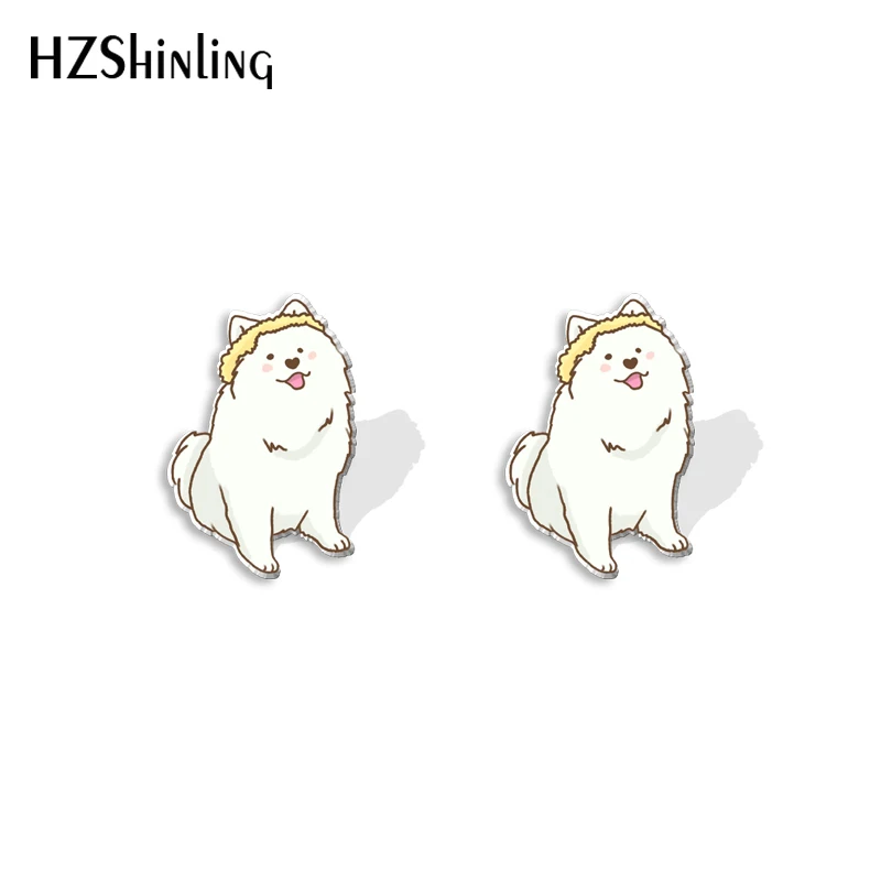 2023 New White Samoyed Dog Stud Earring Smile Dogs Acrylic Resin Earrings Epoxy Handmade Jewelry Gifts Friends