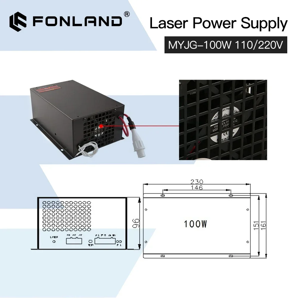 Imagem -04 - Fonland-myjg Laser Power Supply Substituição Gravação a Laser Co2 e Máquina de Corte do Tubo Reci w2 t2 Yongli Efr 100w