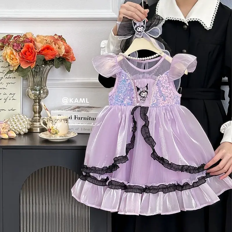 

Kuromi платье принцессы для девочек Sanrio Kawaii платье летний новый стиль уникальное красивое детское платье популярная мода подарок на день рождения