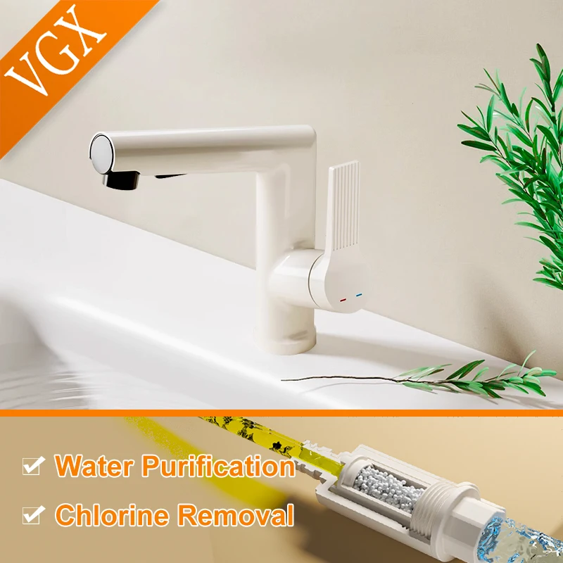 VGX Purified Bathroom Faucets Basin Faucet Mixer Pull Out Water Filter Tap Sink Faucet Gourmet Green Tap Brass Tapware Crane