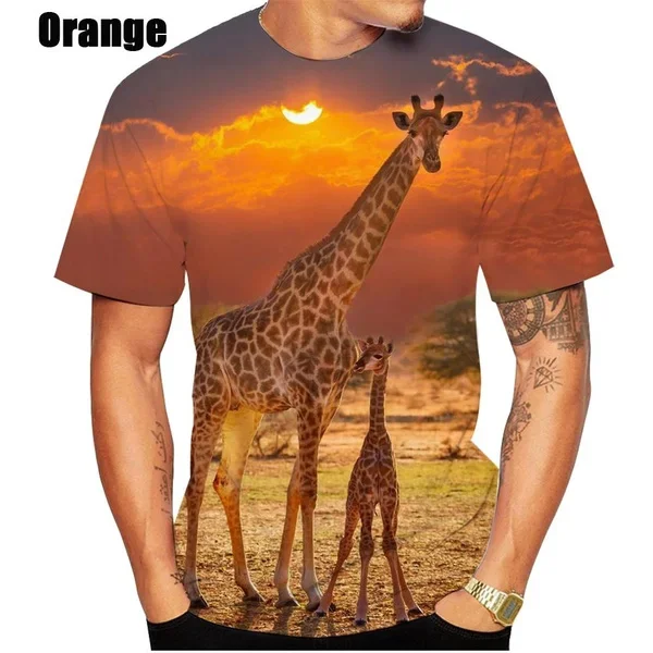 New Summer Personality Fashion Unisex Hip Hop Round Neck Short Sleeve Giraffe 3D Printed Casual T-Shirt Tops