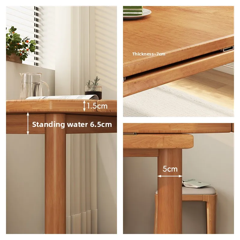 Solid Wood Folding Round Dining Table Expandable Nordic Walnut Chairs Set Small Apartment Dinning Table Kitchen Table Furniture view 3