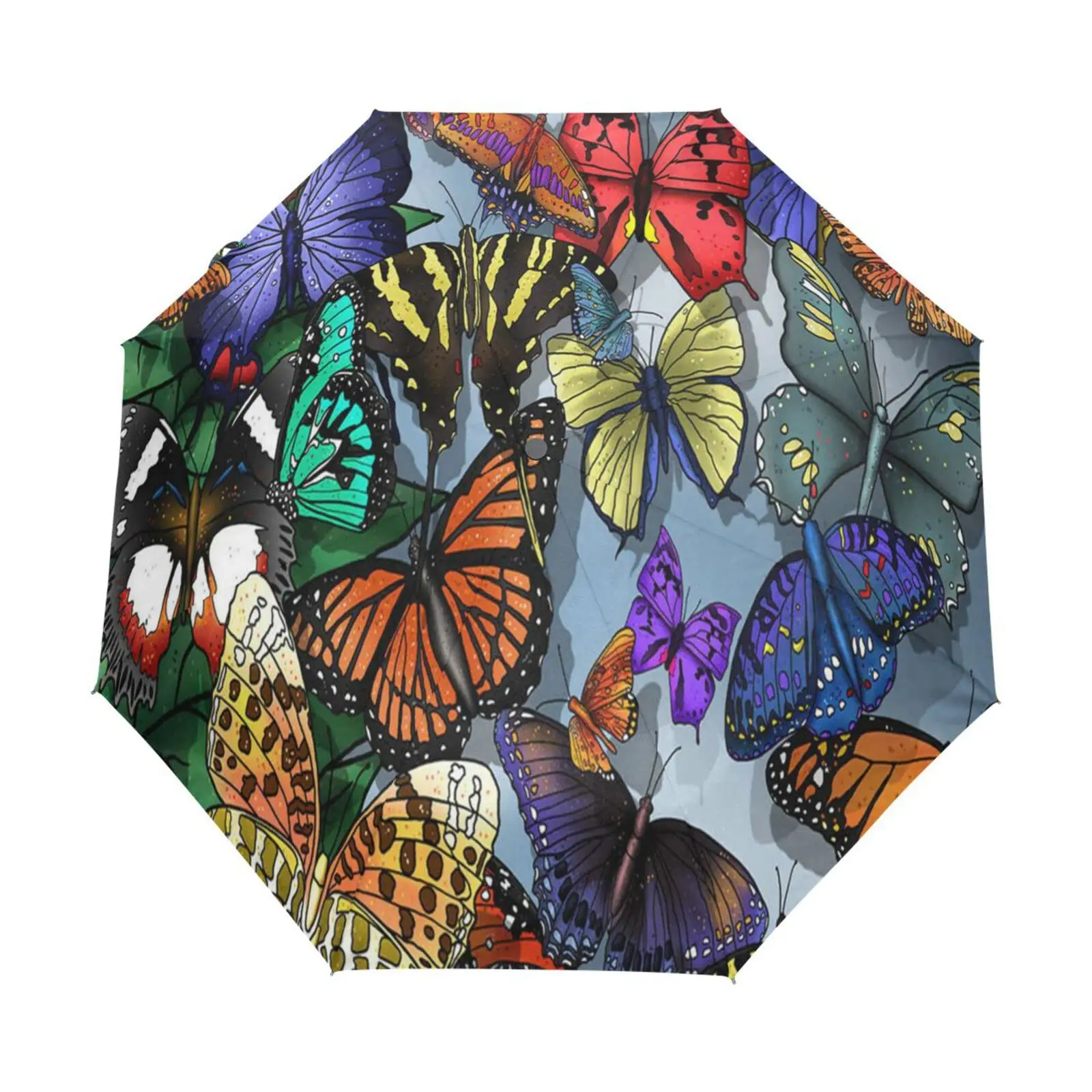 Flying Butterfly Travel Umbrellas Shiny Insect Folding Rain Umbrella Windproof Compact Lightweight for Teens Adults Women Girls