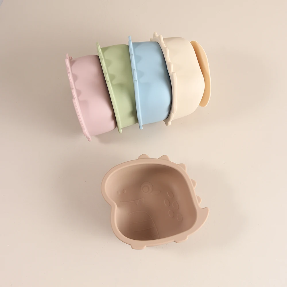 Customize Name Silicone Baby Bowl Suction Feeding Food Grade 1st Birthday Gift Dinosaur Shaped