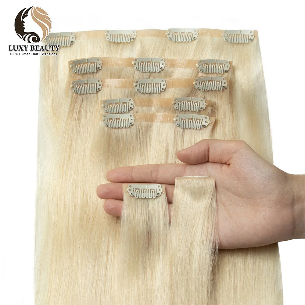 

Blonde Invisible Clip In Human Hair Extensions Injected PU Tape Weft Hair Extensions Brown Clip On Hair 7Pcs/set 12-22inch 120G