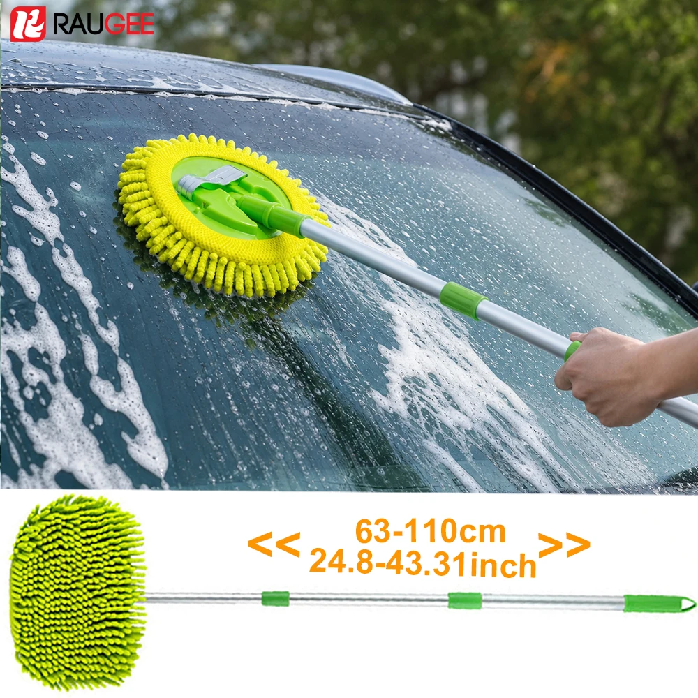 Escova de Lavagem de Carro com Cabo Longo Telescópico, Escova de Limpeza de Carro com Cerdas Macias de Chenille, Vassoura para Limpeza de Janelas e Pisos em Casa, Mop para Lavagem de Carro