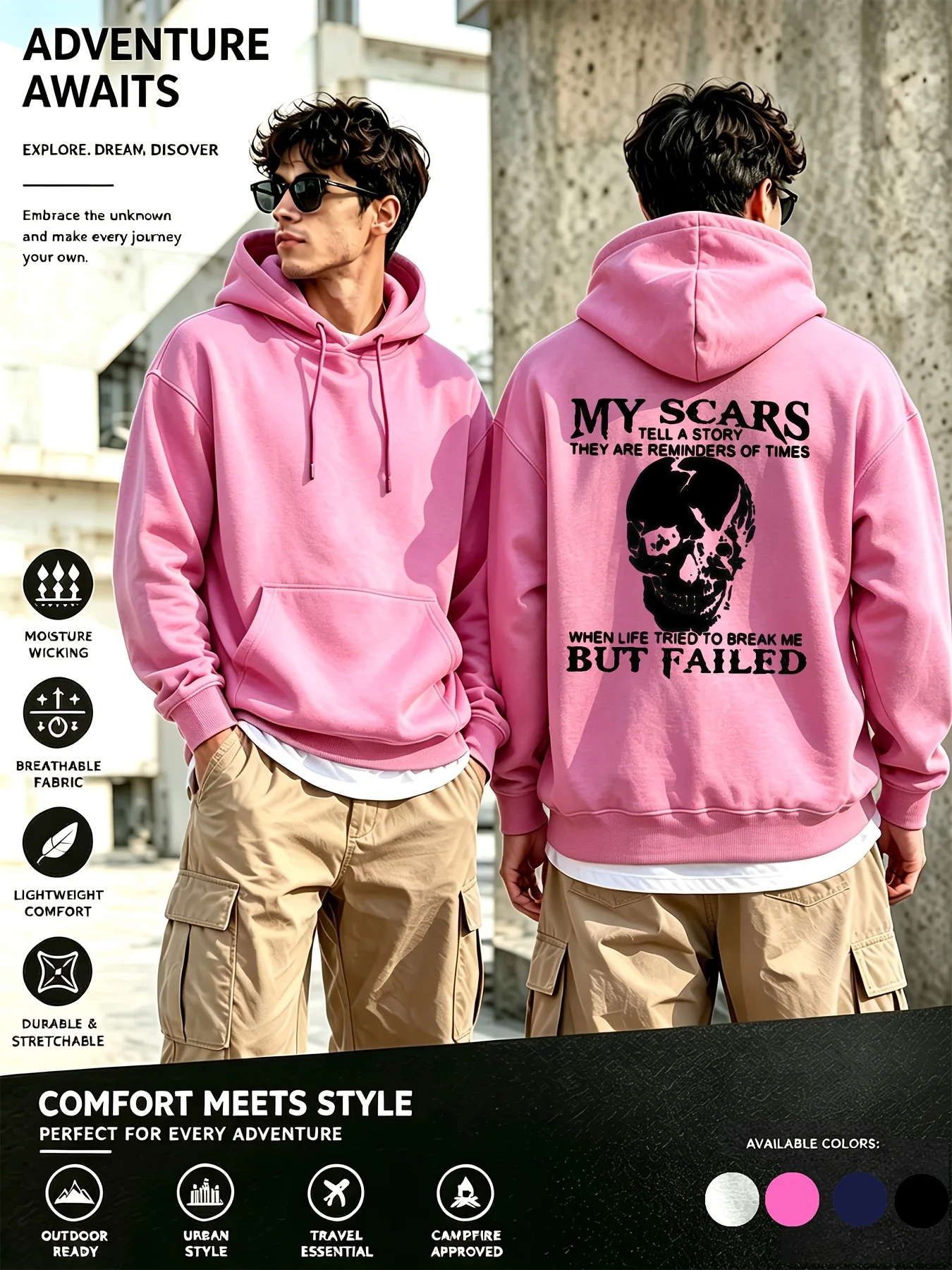 Men's Loose Hooded Sweatshirt, Extended Drawstring Shoulder Kangaroo Pocket Pullover Hoodie, Daily Casual Basic Top
