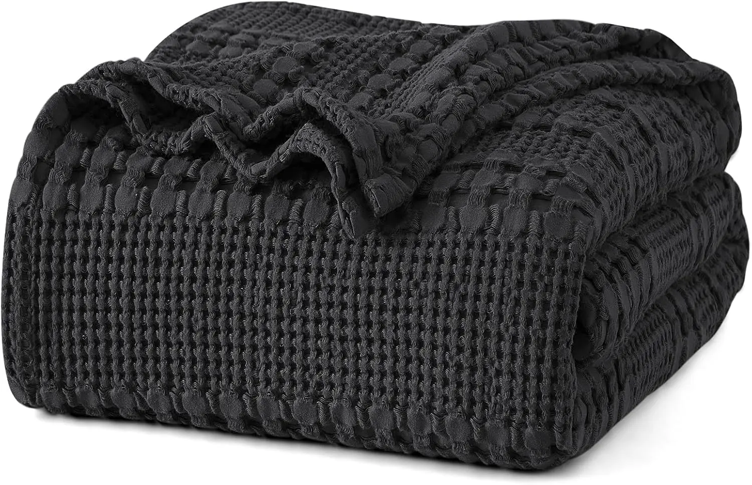 

King Size Cotton Waffle Weave Blanket, Soft Lightweight & Breathable for All Seasons, Black 108x90 Inches