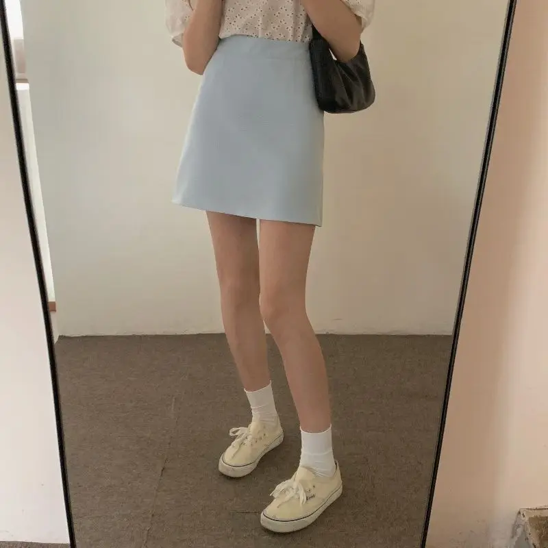 5 Colors A-line Mini Skirts Women Sweet Students Korean Style High Waist Summer Popular Pure Chic Vintage All-match Leisure Slim