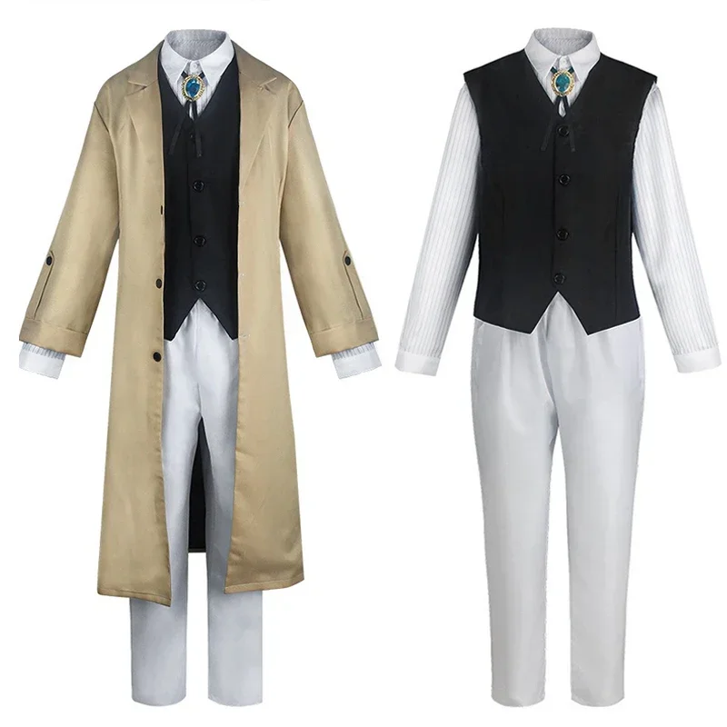 

Dazai Cosplay Costume Detective Dazai Osamu Outfits include Trench Coat Shirt Vest Pants For Adult Halloween Party sets