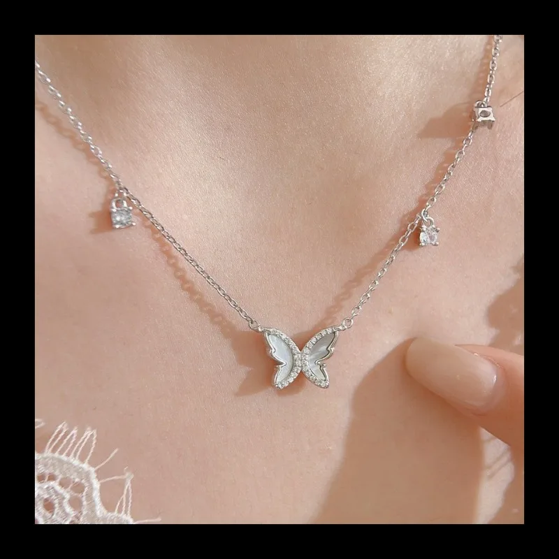 TK رائجة البيع فراشة قلادة مزاجه S925 الفضة الخفيفة الفاخرة تصميم فريتيلاري عقد من حجر الياقوت سلسلة الترقوة #3