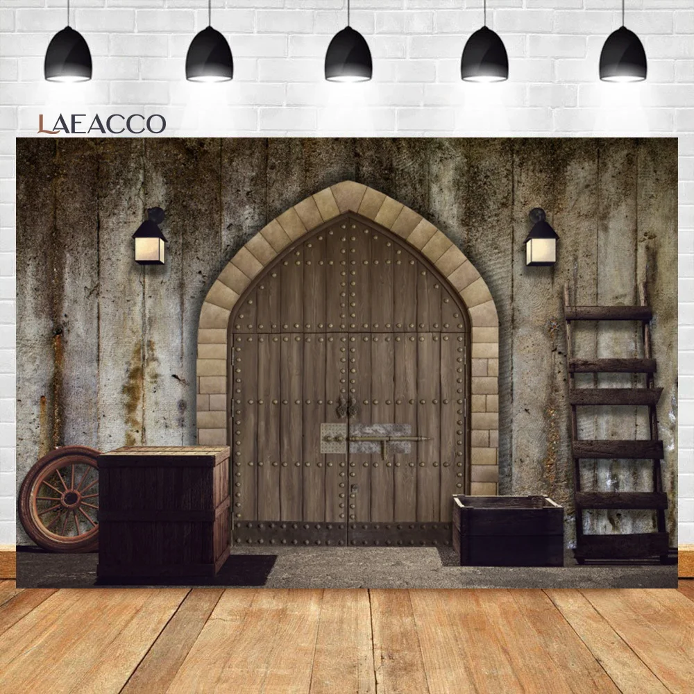 

Laeacco Vintage Warehouse Door Photo Backdrop Rustic Barnyard Western Cowboy Kids Birthday Adult Portrait Photography Background