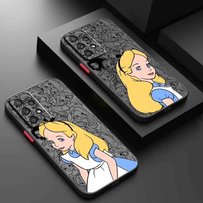 

Disney Cinderella Alice For Samsung A73 A72 A71 A55 A54 A53 A52 A51 A35 A25 A15 A14 5G Frosted Translucent Phone Case
