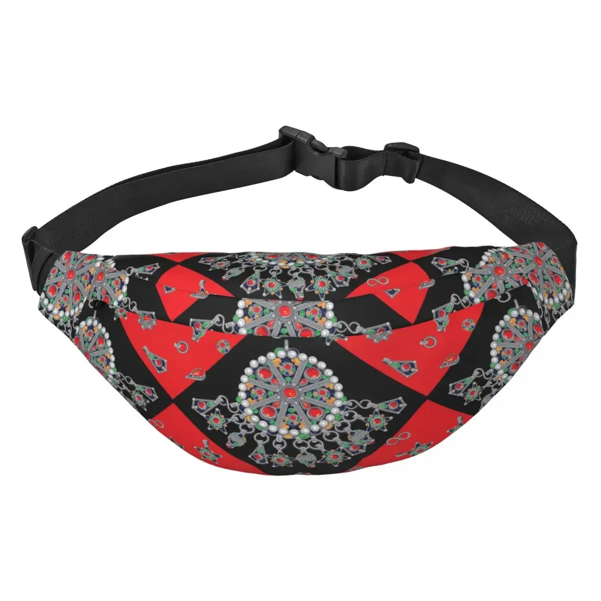 Kabyle Style Jewelry Fanny Pack Women Men Fashion Moroccan Carpet Pattern Sling Crossbody Waist Bag for Hiking Phone Money Pouch