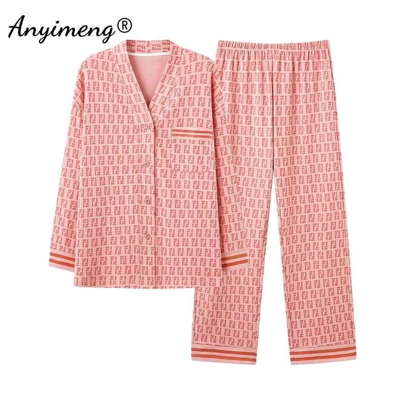 Autumn Winter Kimono Women Pajamas Cotton Long Sleeves Long Pants Home Wear Casual Pijamas Japanese V-neck Woman Sleepwear