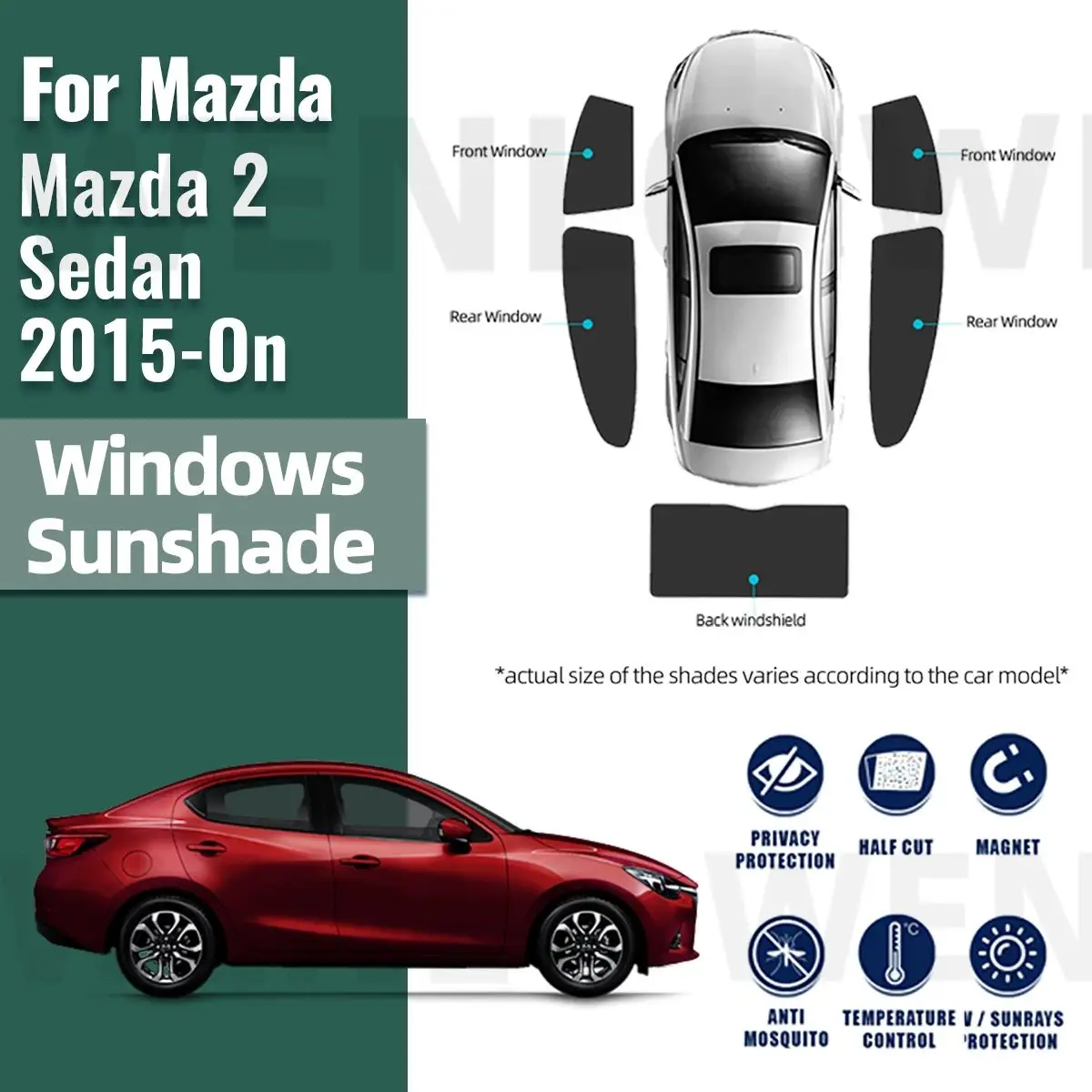 

For Mazda 2 Sedan 2014-2020 Mazda2 Magnetic Car Sunshade Visor Front Rear Windshield Frame Curtain Side Window Sun Shade