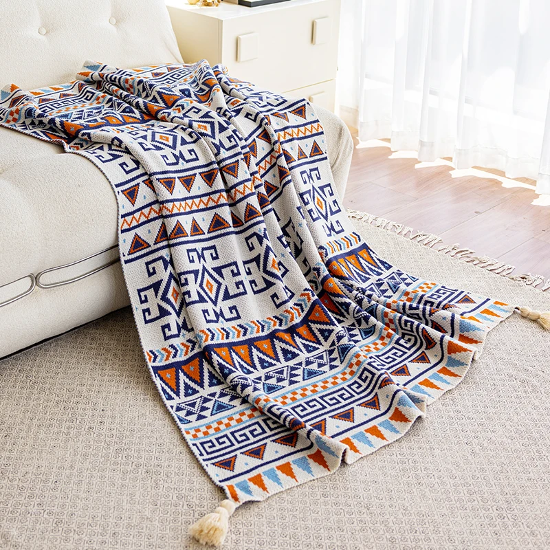 Vintage Bohemian Sofa Blanket Office Thickened Knitted Nap Air Conditioning Blanket Single Blanket Shawl