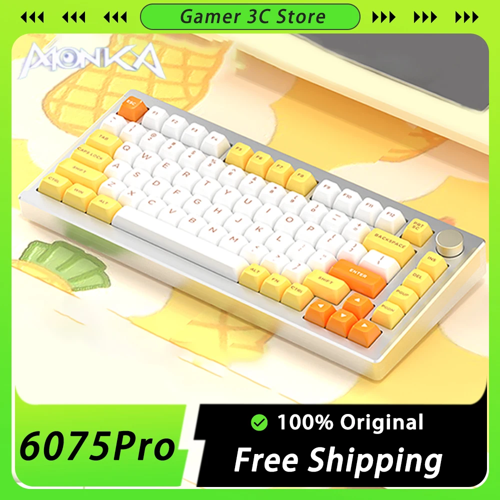 

MONKA 6075Pro Mechanical Keyboard Aluminium Alloy With Knob Three Mode RGB Gaming Keyboard Gasket Hot Swap 82Key Pc Gamer Office