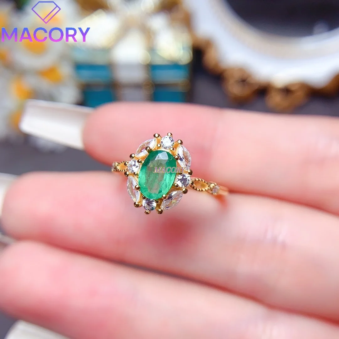 

Новое женское кольцо с натуральным изумрудом, серебро 925 пробы, инкрустированное классическим ювелирным изделием высокого класса, сертификация аутентичности с сертификатом