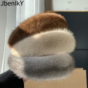 New Luxury Lady Winter Real Mink Fur Headband For Women Hair Accessories Solid Head Wraps Warm Furry Gift