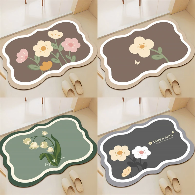 

Diatom Mud Bathroom Carpet Flowers 40x60cm Floor Mat Bedside Floor Mat Kawaii Bath Mat Rug Anti-slip Door Mat For Living Room