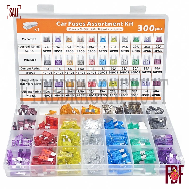 

300 шт. стандартных микропредохранителей 2-40А в цинк-алюминиевом корпусе для автомобилей и электрооборудования