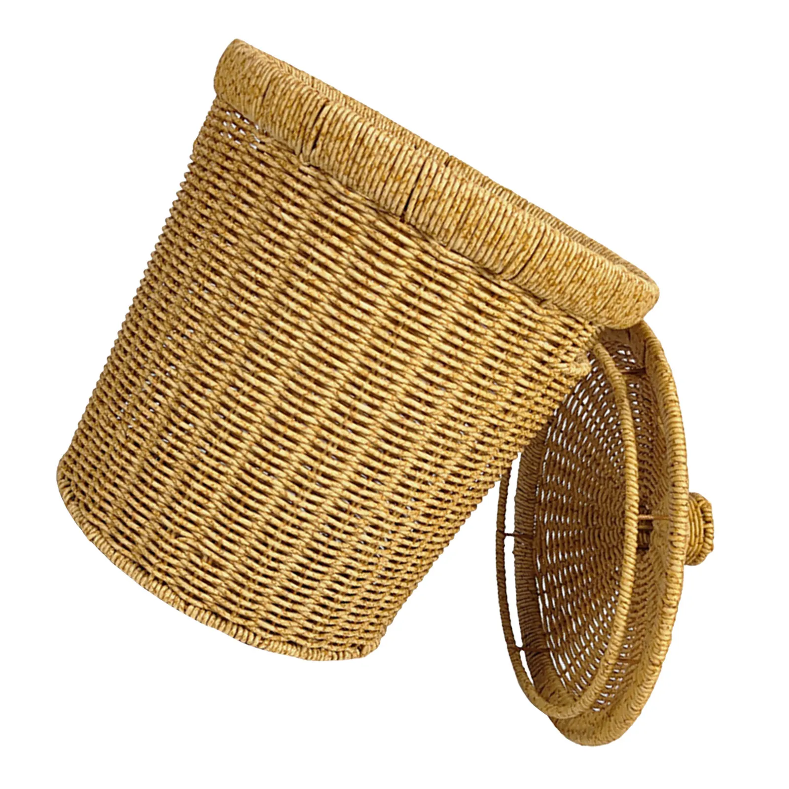 Modern Imitation Rattan Trash Can with Lid Round Woven PP Iron Frame Odor Proof Sealed Lid for Bathroom Bedroom Kitchen Living