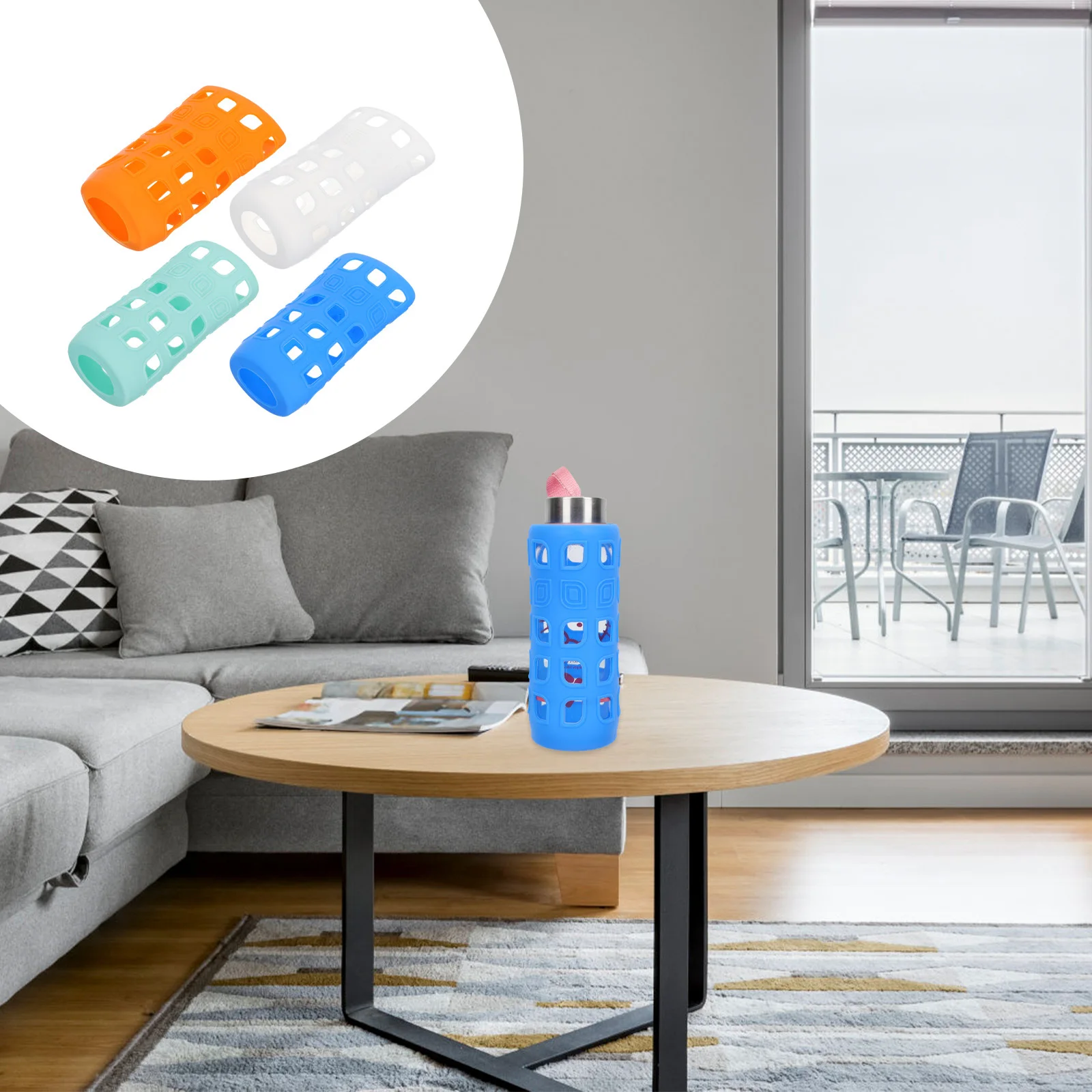 

4Pcs Silicone Bottle Covers Hollow Design Heat-Proof Protective Sleeves Lightweight Sports Bottle Accessory Portable Sleeve