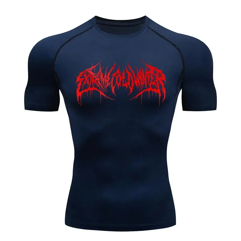 Men's Extreme Cold Water Death Metal Print Compression T-Shirt Quick Dry Muscle Fit Athletic Tee for Workout Training