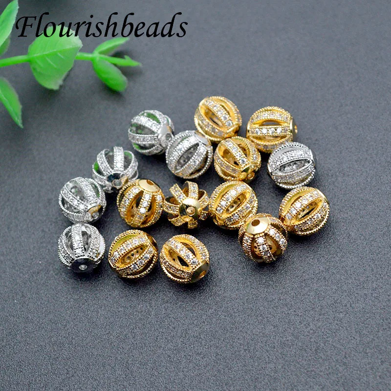 

20pcs 8mm Gold Plated Silver Color Metal Brass Hollow Round Beads Bracelet Beads High Quality Diy Jewelry Accessories