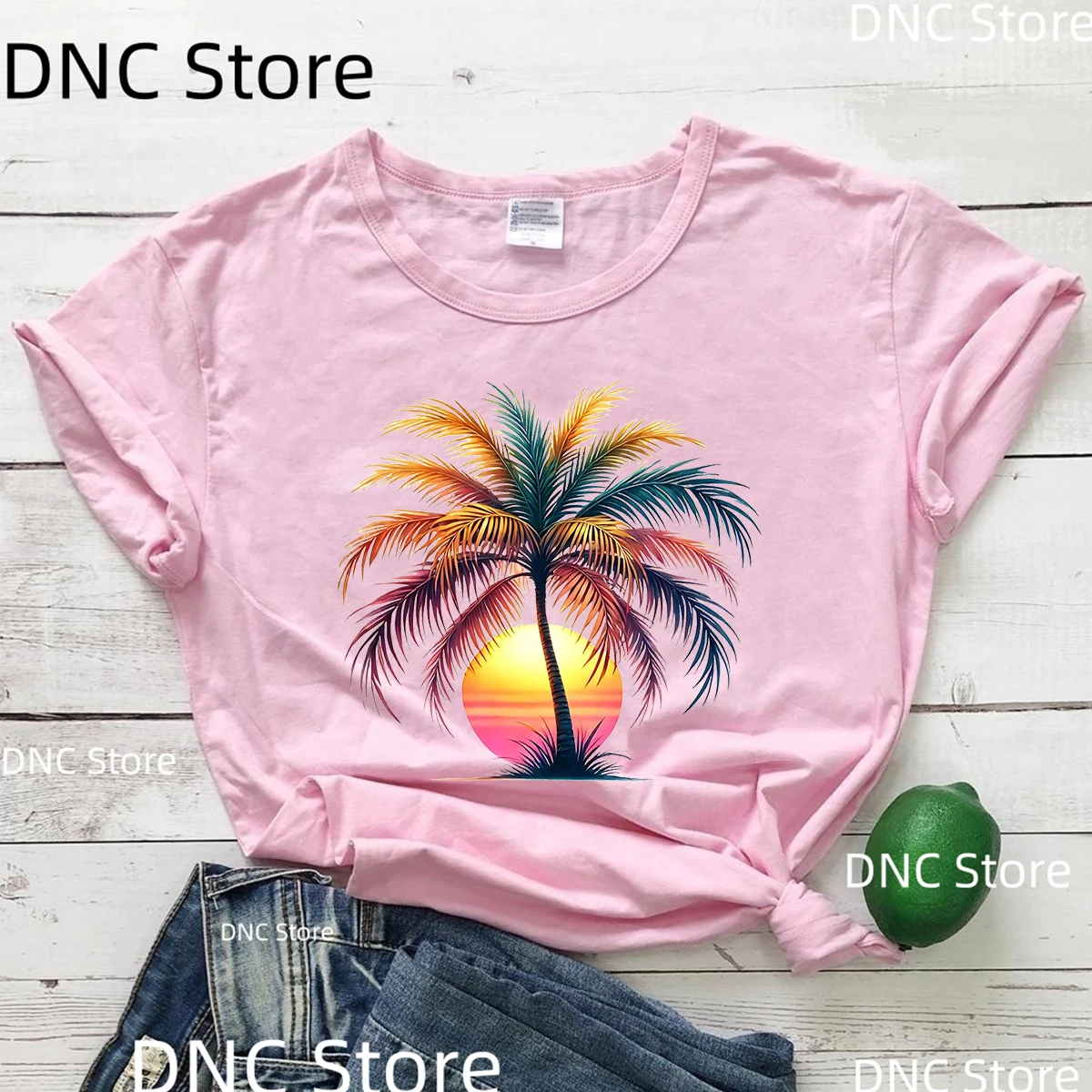 Tropical Palm Tree Print T-Shirts Beach Party Coconut Tree Pattern Women T Shirt Fashion Hawaiian Style Tshirt Women'S White Top