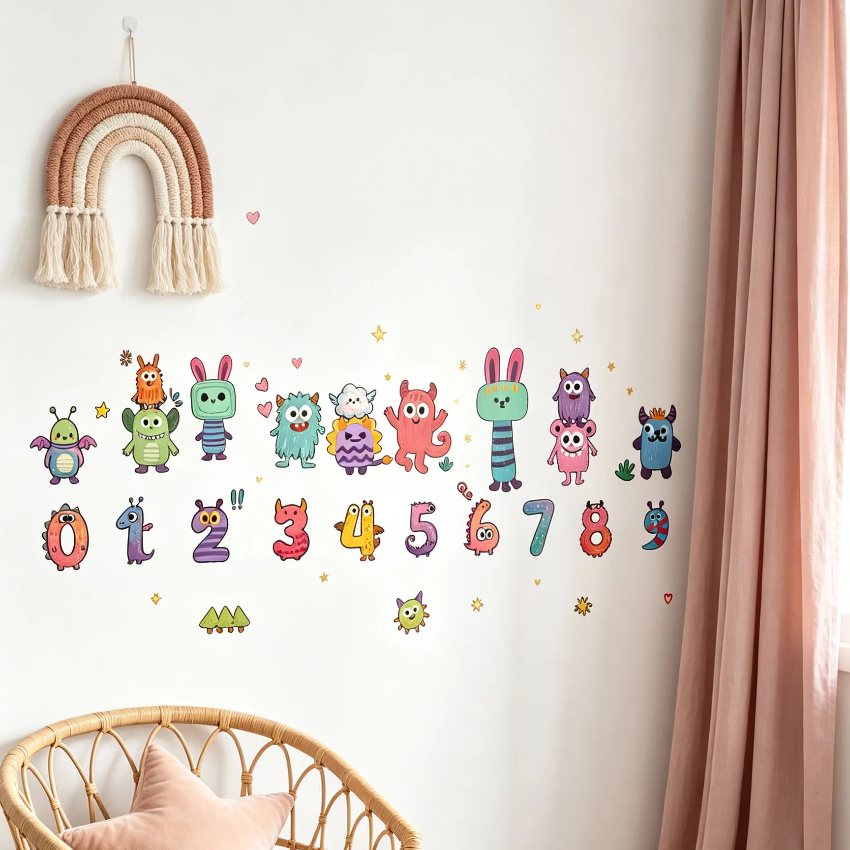 Cute Monster Number Wall Stickers 0-9 Cartoon Little Monster Educational Counting Wall Decals Removable Kids Nursery Playroom De