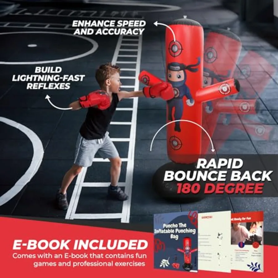 حقيبة PUNCHO The Punching لـ: مجموعة حقائب ملاكمة ثابتة 3-12 - 63 أكياس ملاكمة قابلة للنفخ للأطفال 3-8 مع مضخة قفازات وكتاب إلكتروني - Fas #4