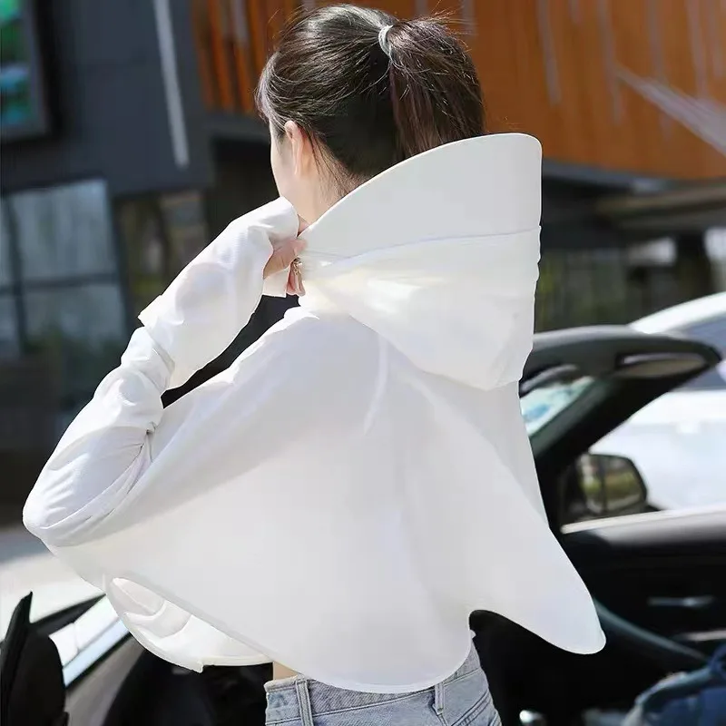 Ice Silk Hooded Sun Protection for Women Brim UV Blocking Breathable Cooling Outdoor Cycling Travel Casual Daily Cover Up