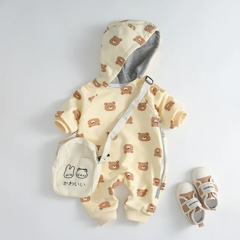 IYEAL 0-15M Baby Boy Girl Cute Cartoon Jumpsuit Autumn Baby Long Sleeved Jumpsuit Men's Baby Outdoor Clothes