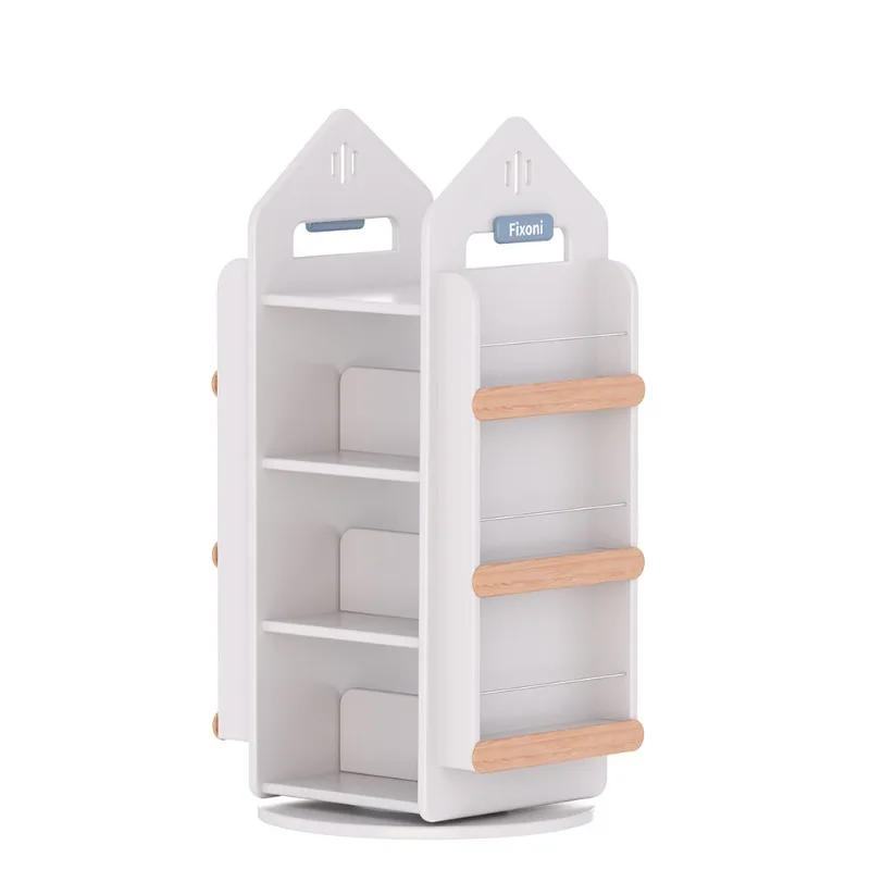 Castle rotating bookshelf 360 degree bookcase, children's solid wood storage picture book reading rack, home floor storage shelf