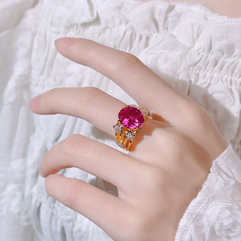 New Fashion Heavy Craft Luxury Inlaid Ring Women's Jewelry Colorful Gem Style Luxurious High-end Versatile European and American