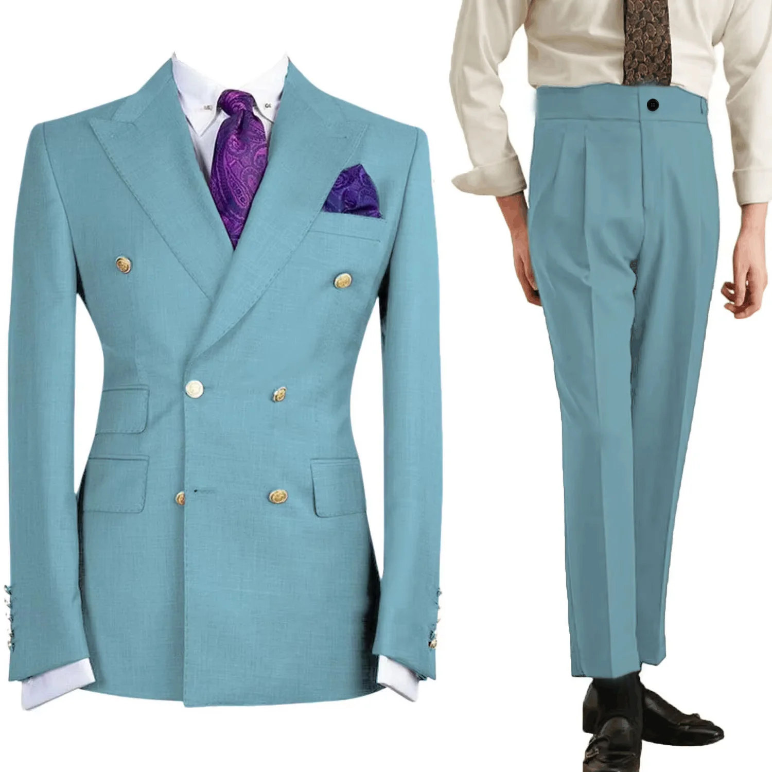 ชุดสูทผู้ชายสีม่วงอ่อนแบบสั่งตัด เสื้อเบลเซอร์กระดุมสองแถว แจ็คเก็ตสำหรับงานเลี้ยงอาหารค่ำ สไตล์หรูหรา ทรงเข้ารูป สำหรับงานแต่งงาน/ธุรกิจ