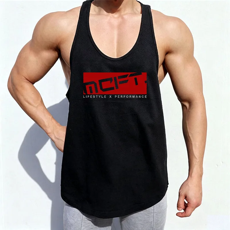 Men's Running Vests Mesh Gym Stringer Tank Tops Quick Dry Sleeveless Shirt Curved Hem Bodybuilding Training Jogging Sportswear