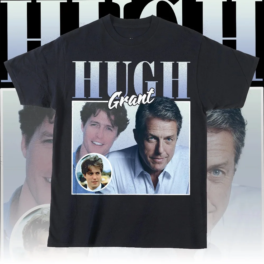 

Хью Грант Ретро-портретная футболка с принтом для женщин и мужчин, британский ностальгический топ, удобная свободная футболка унисекс с короткими рукавами