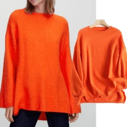 Jenny&Dave Fashion Orange Color O-neck Pullovers Sweaters Flare Sleeve Casual Knitwear