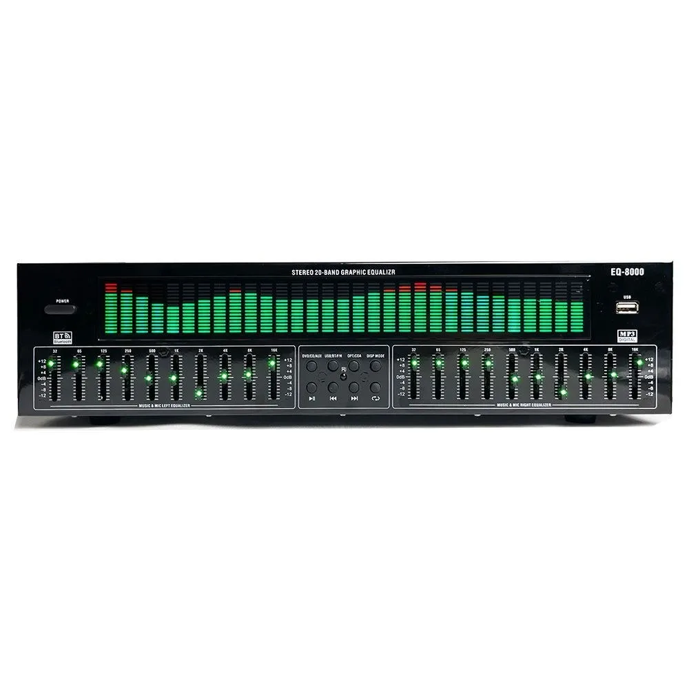 EQ8000 220V Green LED Professional EQ Equalizer BT 5.4 Fiber Coaxial Digital Audio Decoder Processor