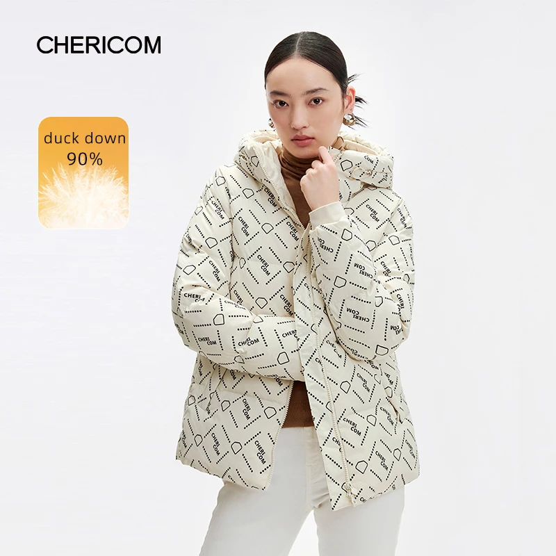 

Chericom Duck Down Jacket For Women Winter 2024 Short Hooded Casual Puffer Coats Retro Print Loose Warm Female Clothing 289160