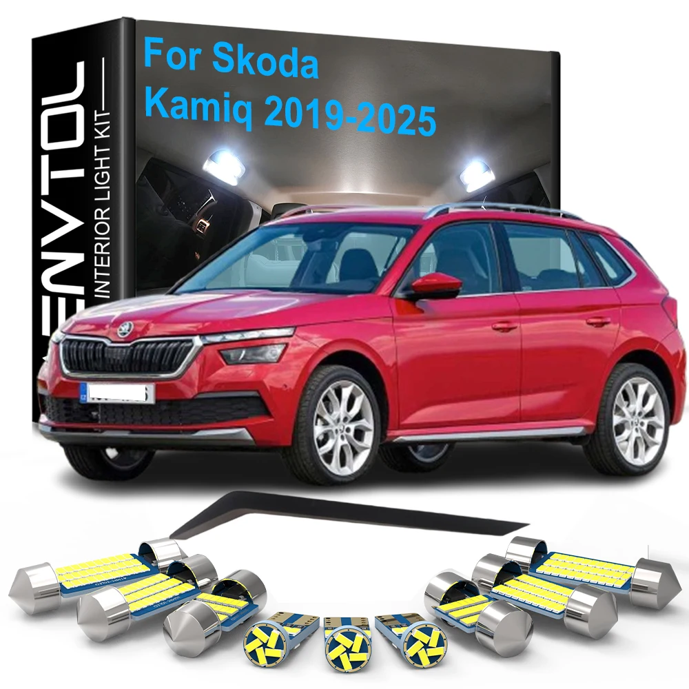 9pcs Car Accessories LED Interior Lights Canbus For Skoda Kamiq 2019 2020 2021 2022 2023 2024 2025 Auto Dome Reading Trunk Lamps