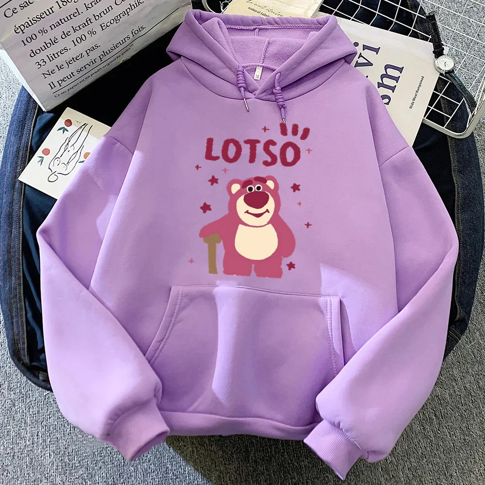 Cute Strawberry Bear Lotso Letter Print Women Sweatshirt Soft Warm Casual Female Hoodies Autumn New Loose Fleece Tops for Girls