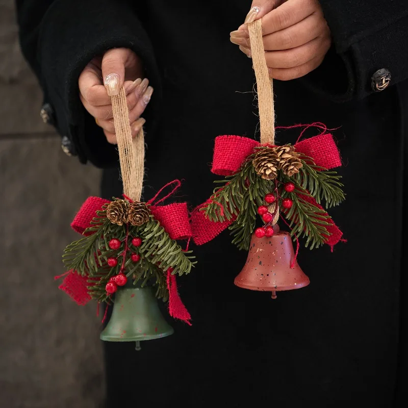2026 Christmas bell bow pendant Christmas tree ornament atmosphere small gift pine cone bell pendant